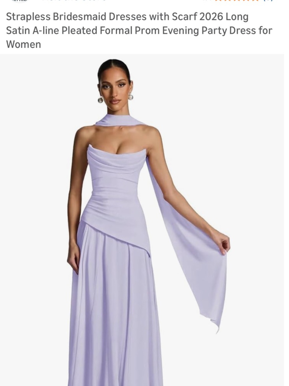 Strapless Lavender Satin Evening Gown with Scarf